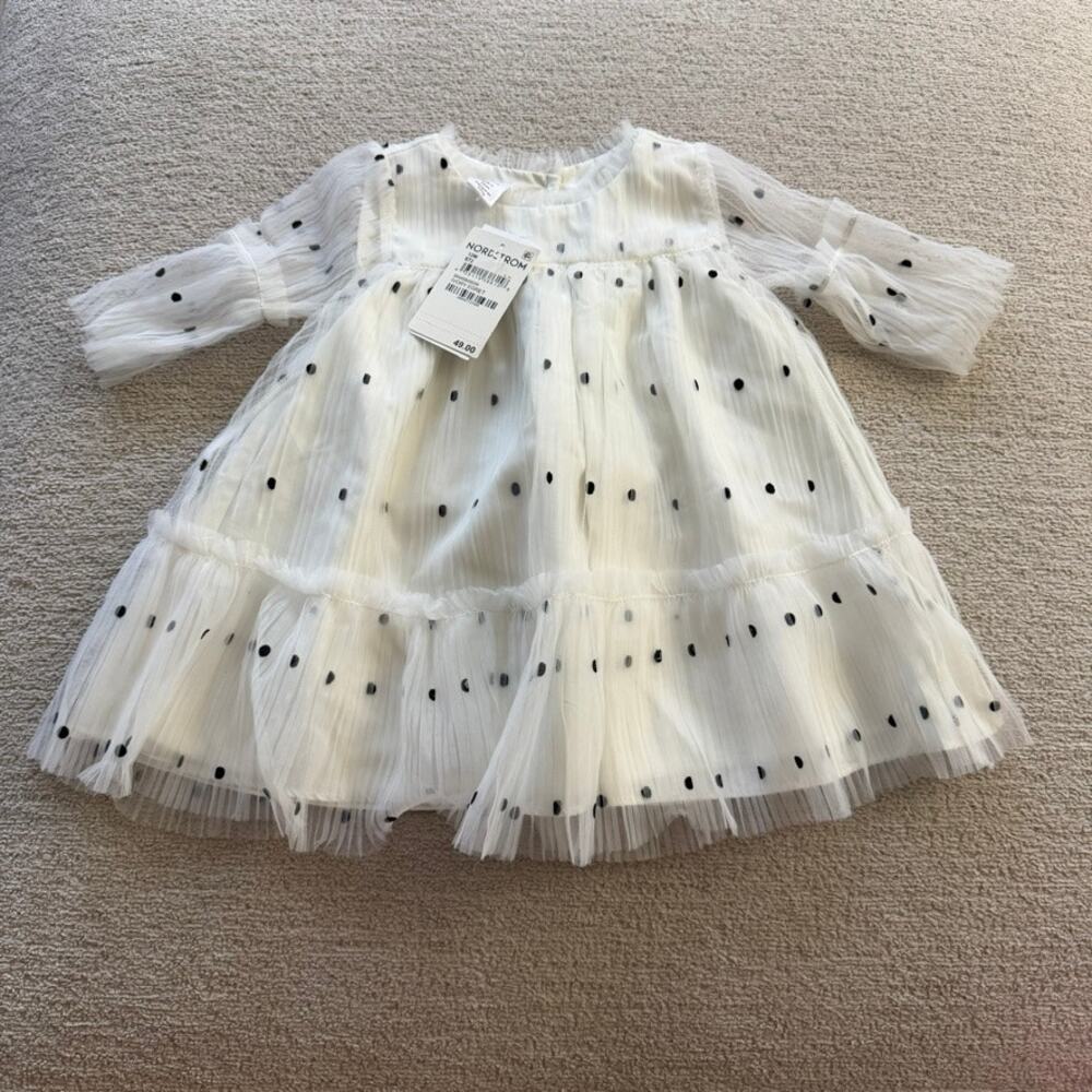 NWT Nordstrom Polka Dot Dress White Tulle Girls 12 Month Formal